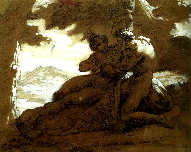 Theodore   Gericault nymphe et satyre oil painting image